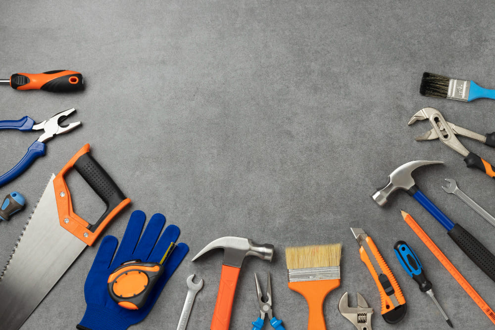 Wall of hand tools in a workshop